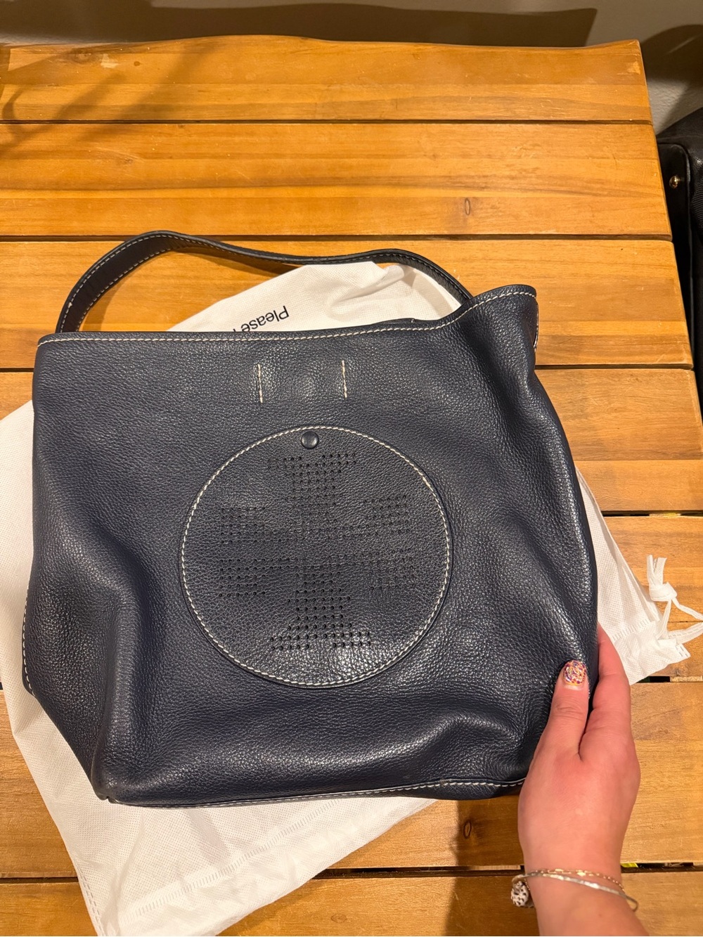 Tory Burch Navy Pebbled Leather Shoulder Bag